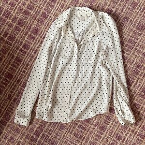 LOFT White and Black Polka Dot Button-Down Shirt